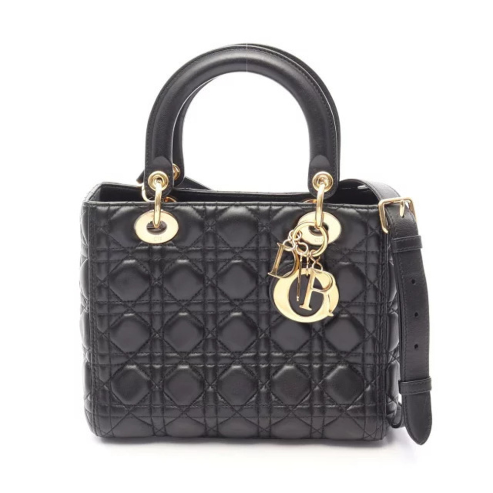Christian Dior LADY Cannage Handbag Leather Black